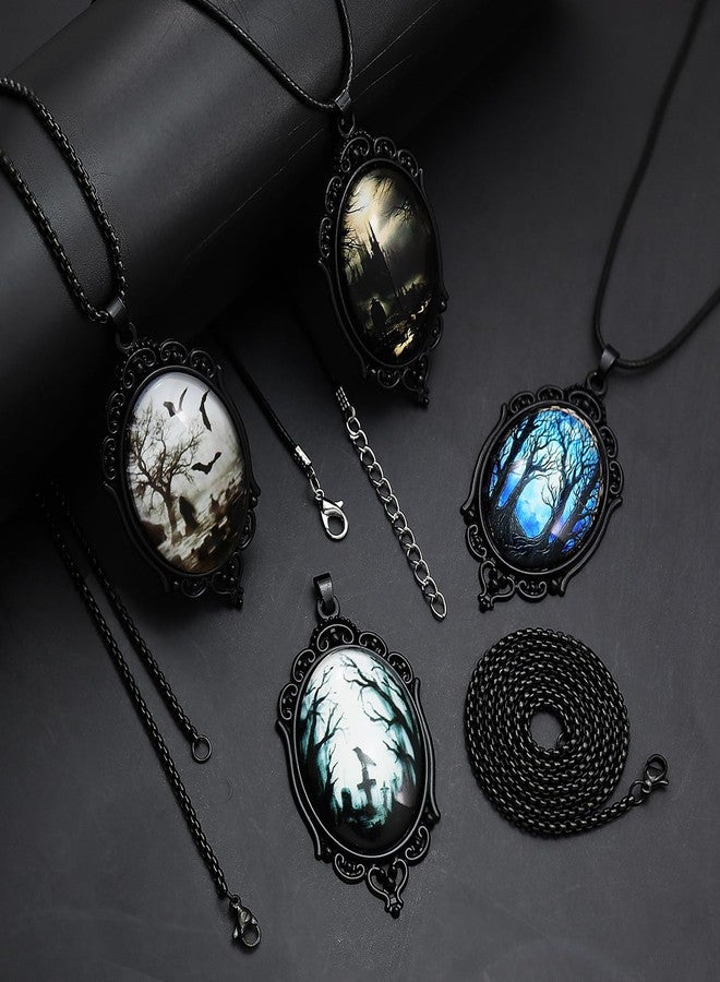 Fscwlmon 8 Pcs Gothic Necklaces Goth Jewelry Vintage Vampire Bat Crow Cross Cameo Glass Cabochon Pendant Choker Black Stainless Steel Chains Valentine Gift Gothic Choker B… - Image 3